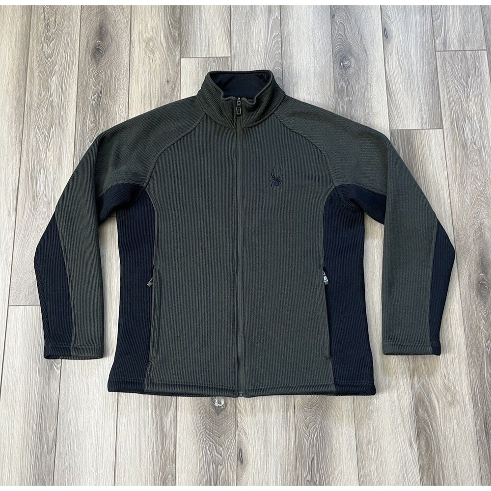 Spyder Core Sweater Full Zip Fleece Jacket Green/Black Ribbed Mock Neck Mens L